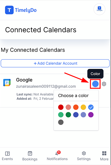 change color of connect calendar on timelydo