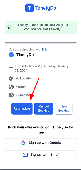 reschedule booking by attendee on timelydo
