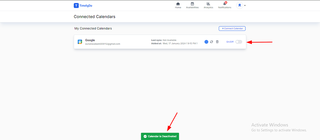 activate connect calendar on timelydo