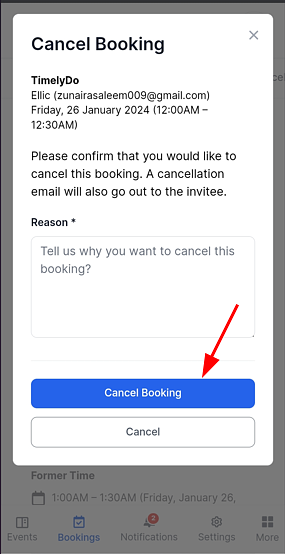 bookings cancel by  host on timelydo