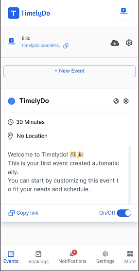 turn on event off timelydo