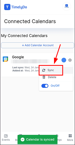 delete connect calendar on timelydo