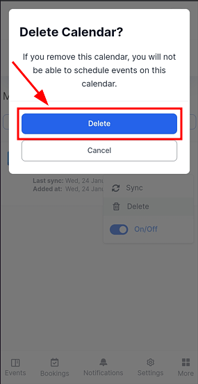 delete connect calendar on timelydo